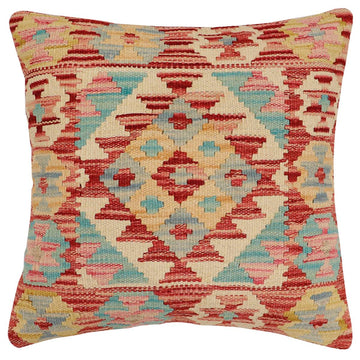 handmade Traditional Pillow Rust Blue Hand-Woven SQUARE 100% WOOL  Hand woven turkish pillow  2 x 2